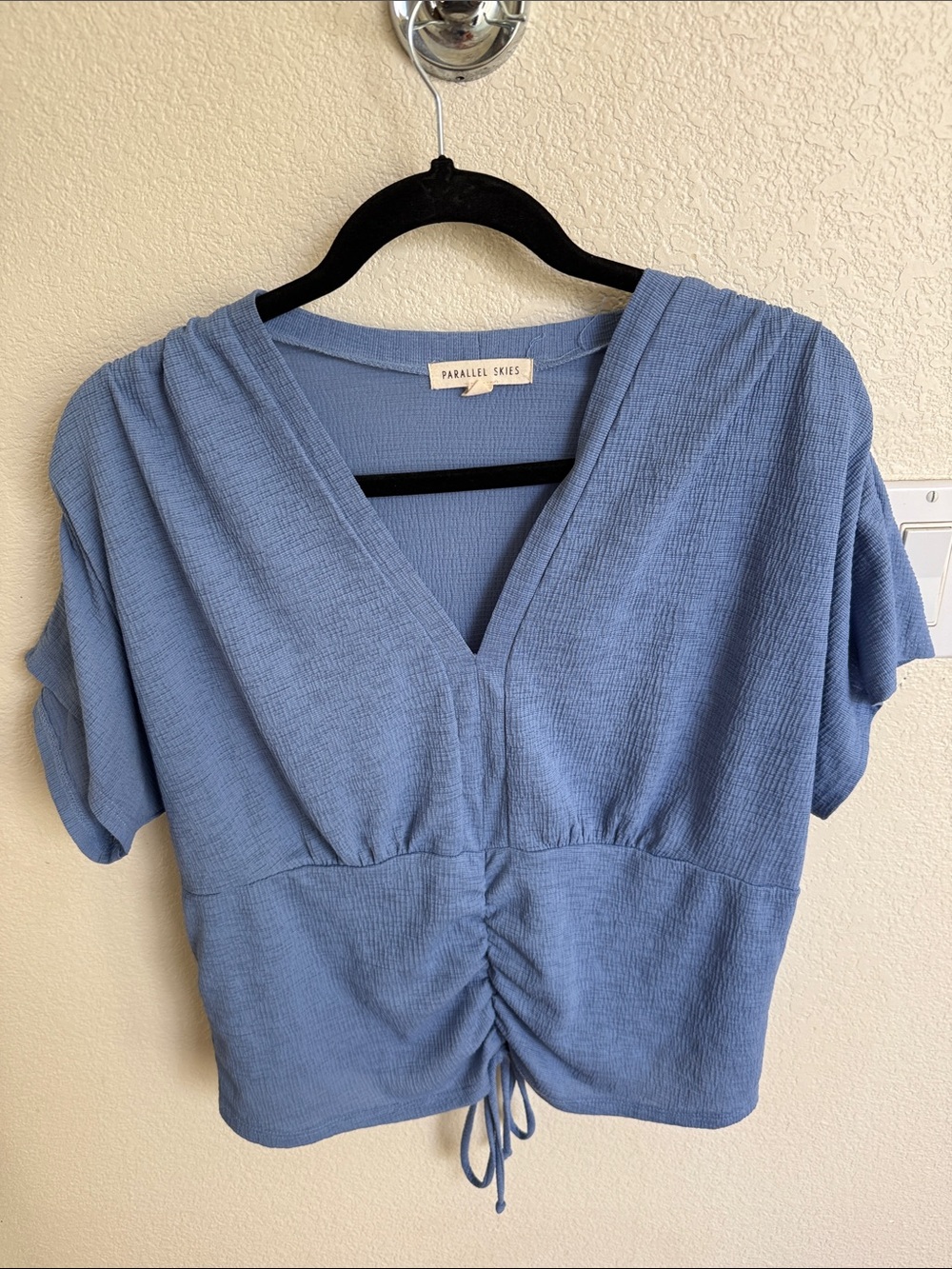 Parallel Skies Blue Ruched V-Neck Top